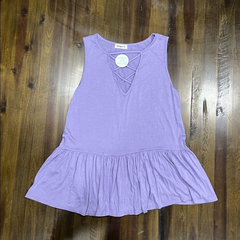 Ginger G Lavender V-neck Sleeveless Peplum Top, NWT, Women's Size Medium